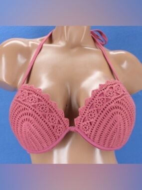 Crochet Halter One-Piece Swimsuit in Dusty Rose